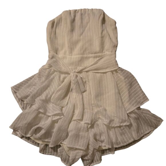 Y2K Selfie Leslie White Romper Size S Fairy Isle Festival Shorts 90's VTG - Picture 1 of 9